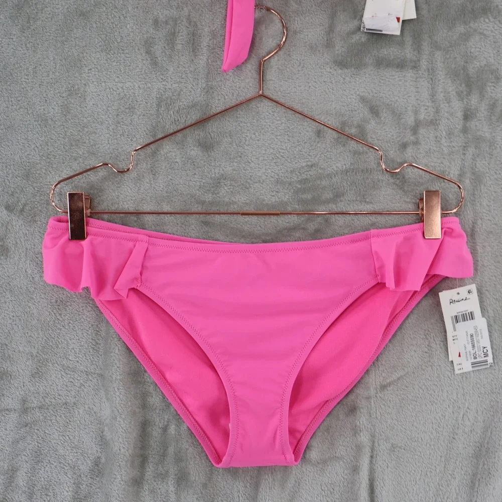 Raisins‎ Canne Bikini Set Women Large Pink Ruffle V-Neck $96 Resort Cruise NWT